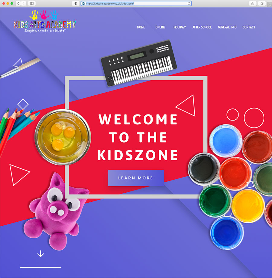 Kids Arts Academy - KIDSZONE website page